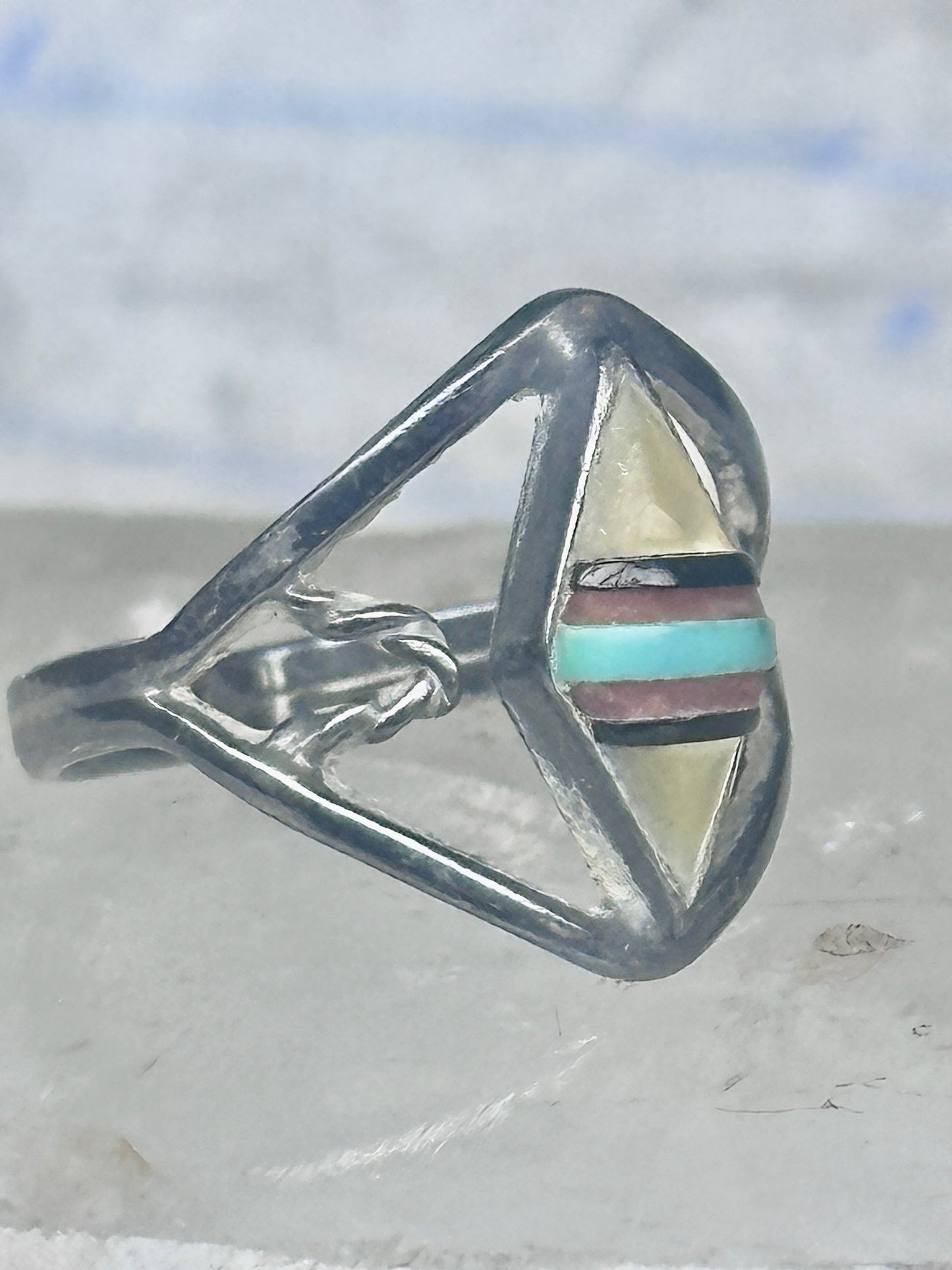 Vintage Zuni Mother of Pearl Inlay Band Ring - Sterling Silver - Size 6.25