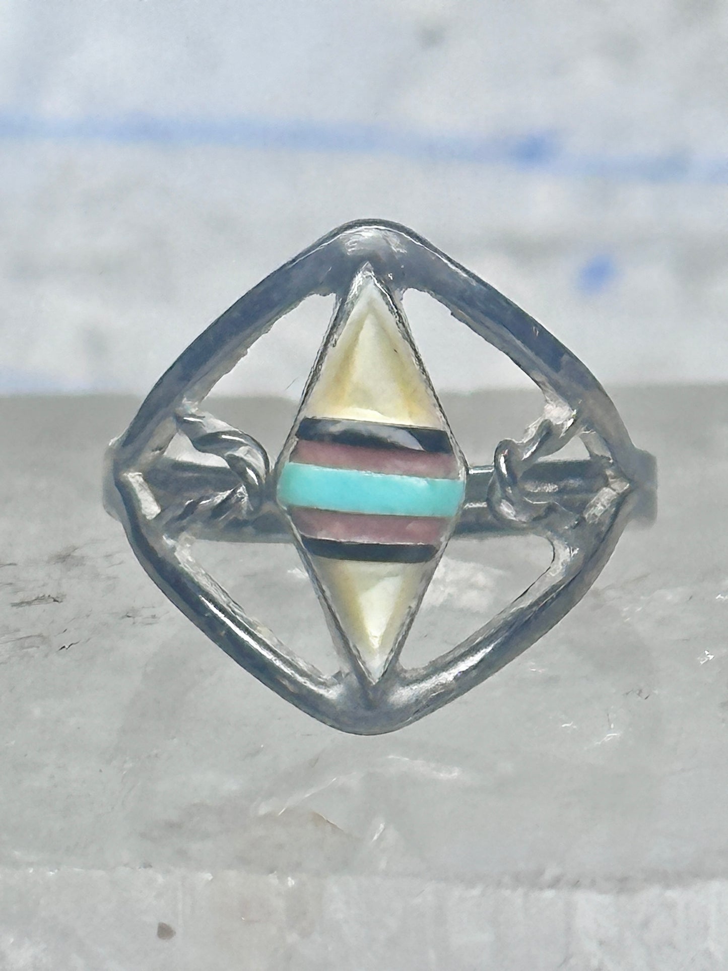 Vintage Zuni Mother of Pearl Inlay Band Ring - Sterling Silver - Size 6.25
