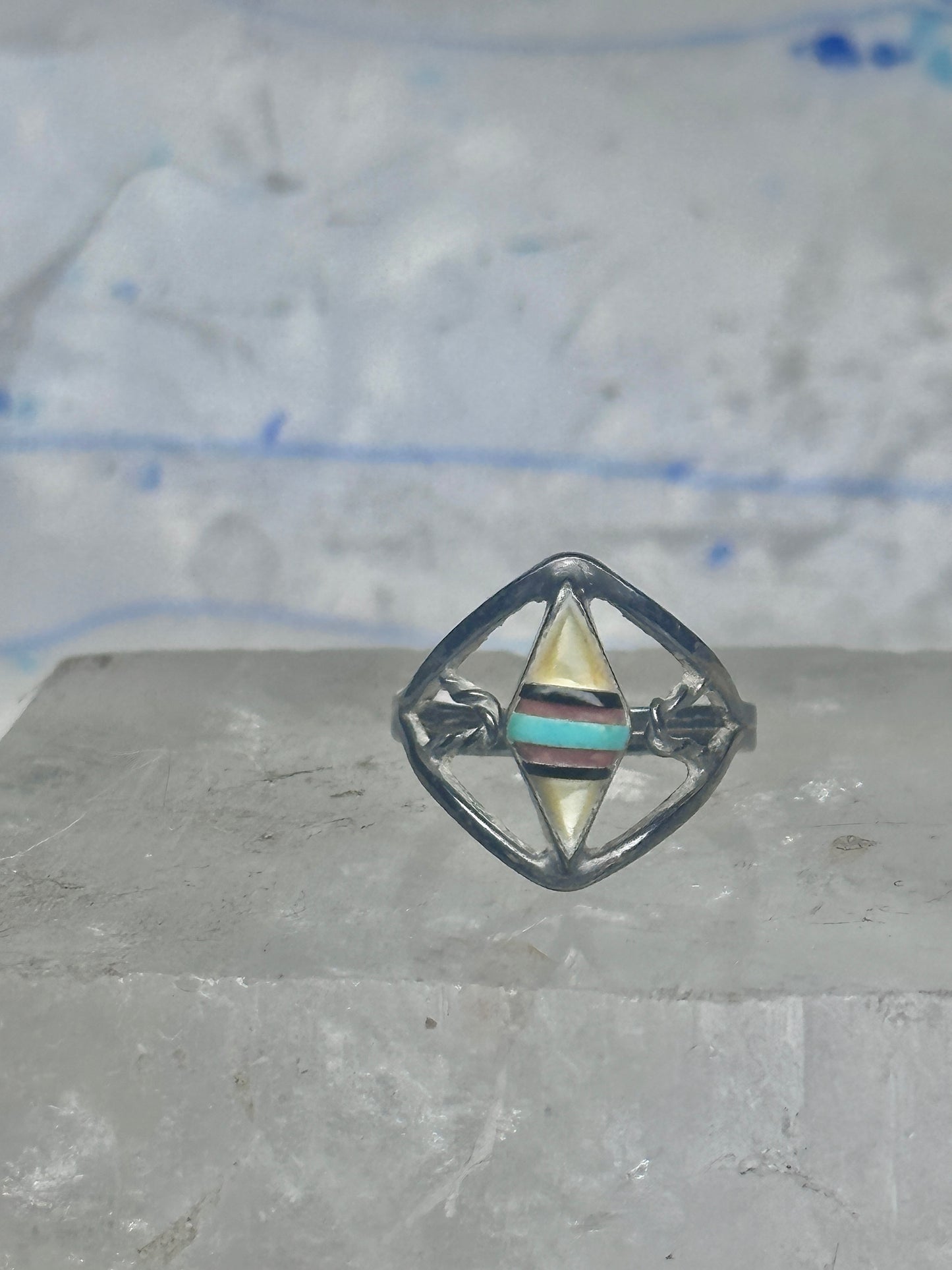 Vintage Zuni Mother of Pearl Inlay Band Ring - Sterling Silver - Size 6.25