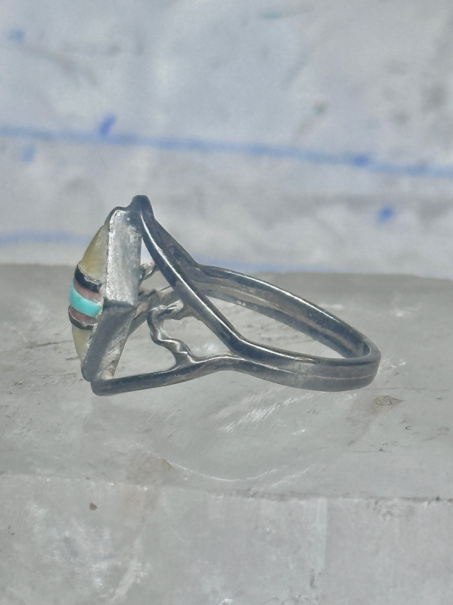 Vintage Zuni Mother of Pearl Inlay Band Ring - Sterling Silver - Size 6.25