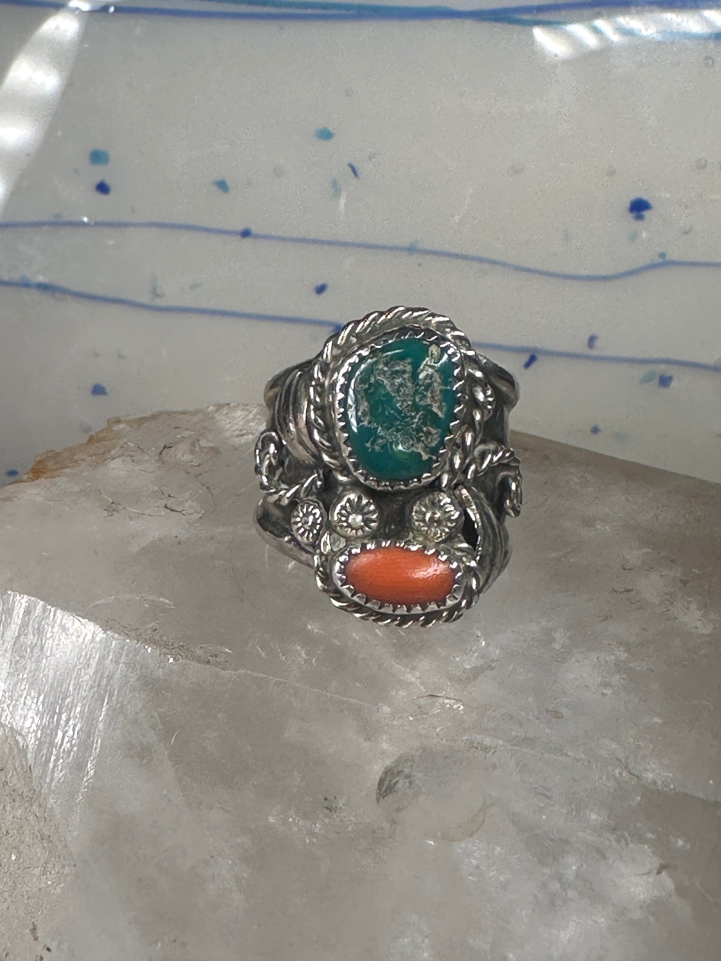 Navajo ring turquoise coral size 9.50 sterling silver women men