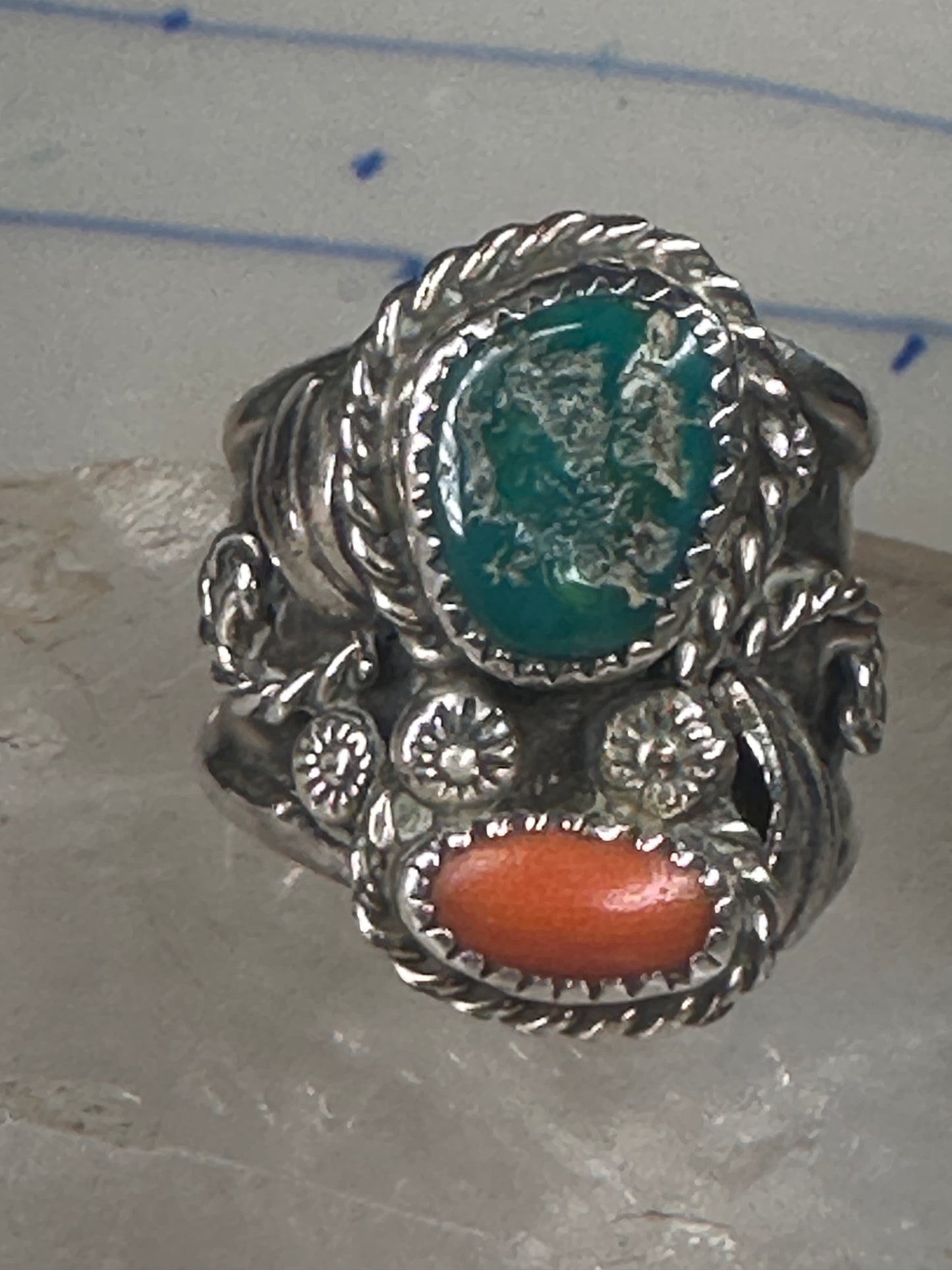 Navajo ring turquoise coral size 9.50 sterling silver women men