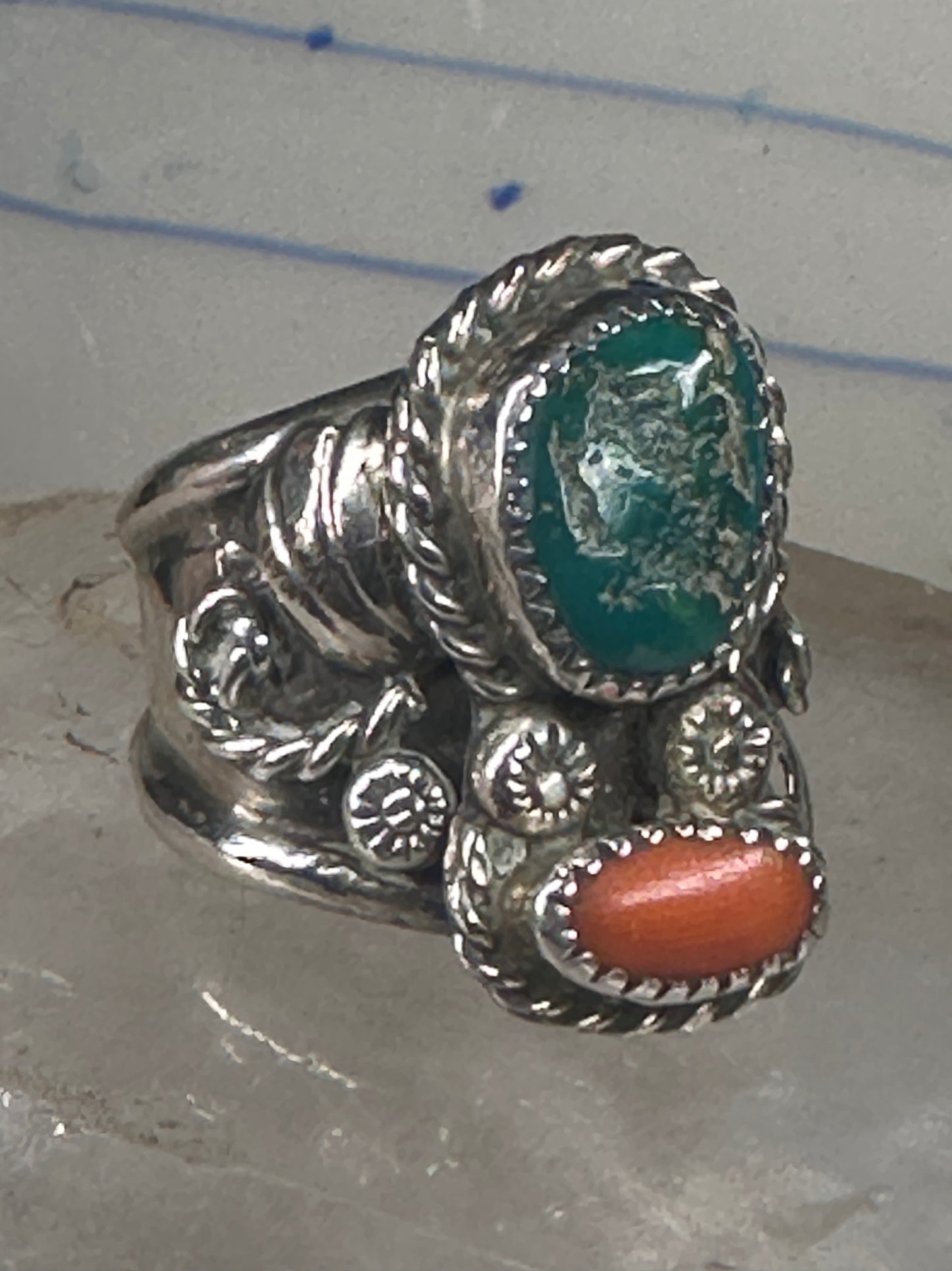 Navajo ring turquoise coral size 9.50 sterling silver women men