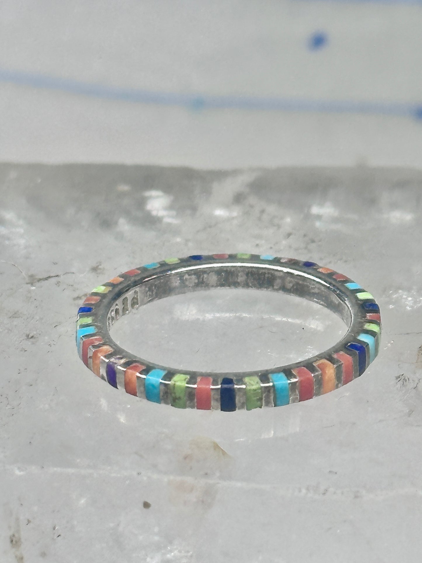 Vintage Pierre Lang PL 925 Sterling Silver Multi-Stone Eternity Band Ring - Size 7.5