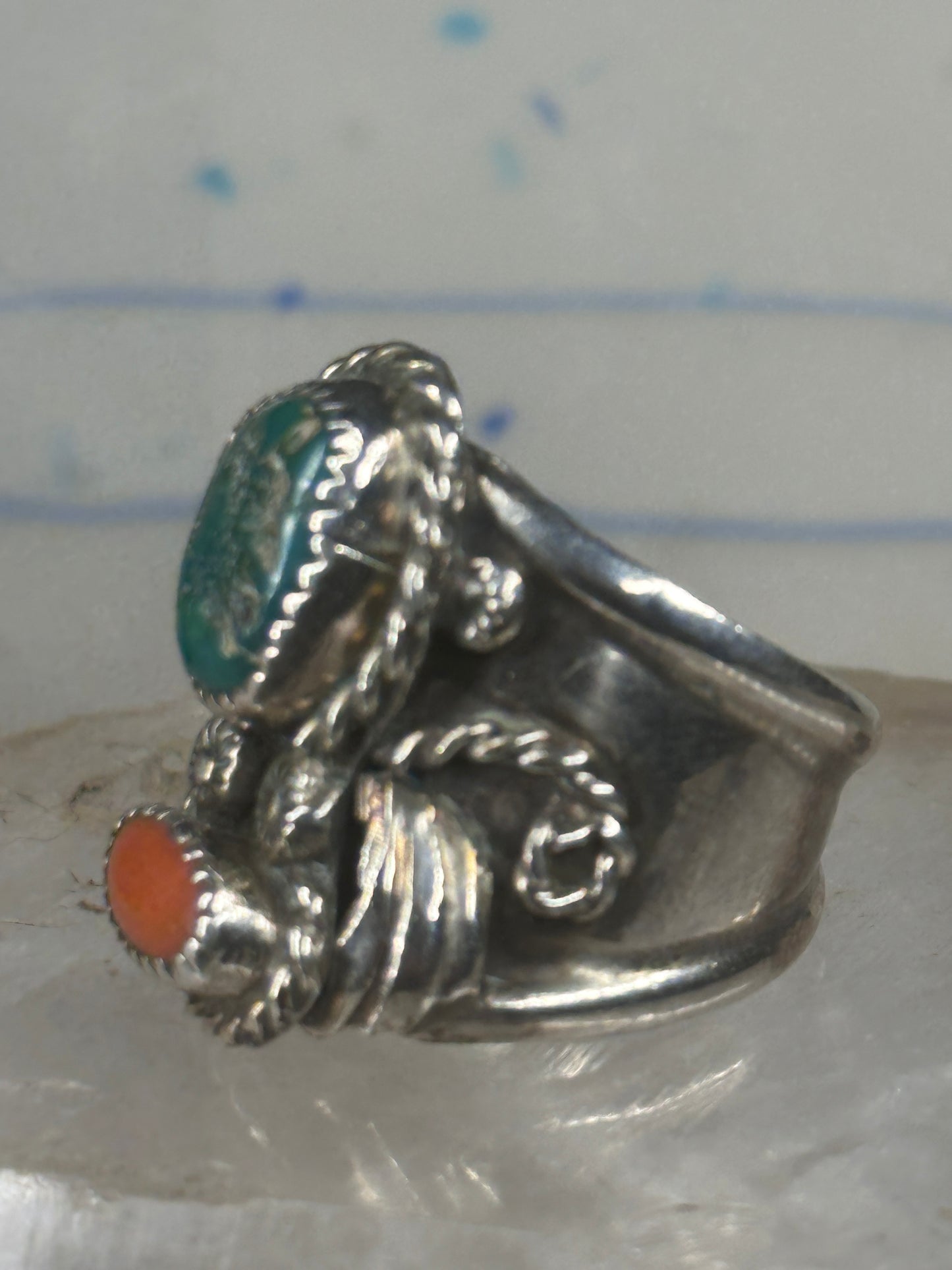 Navajo ring turquoise coral size 9.50 sterling silver women men