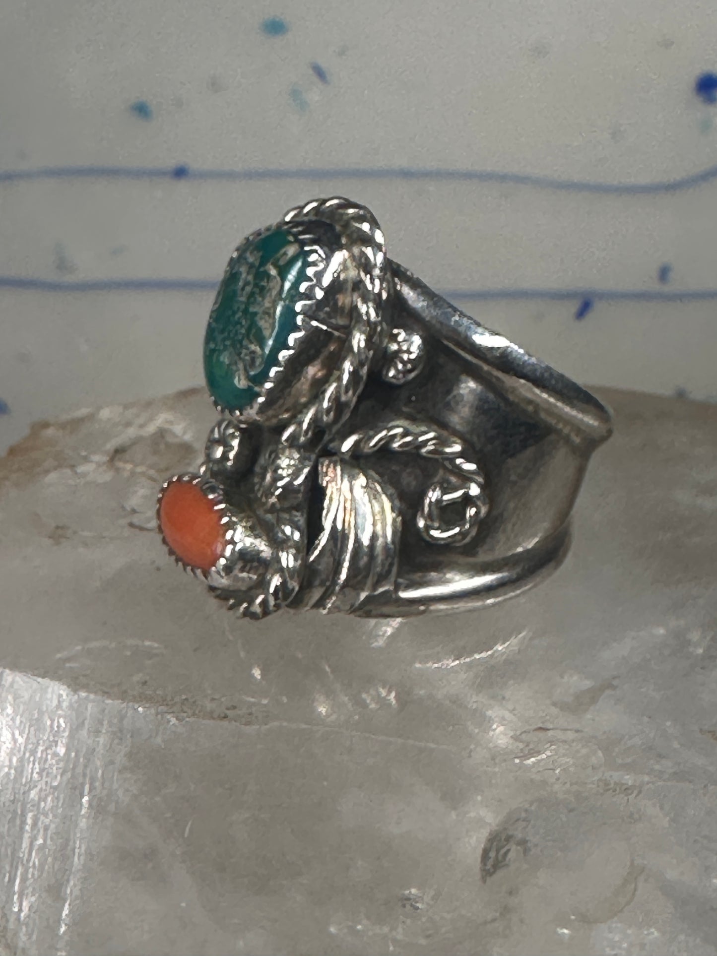 Navajo ring turquoise coral size 9.50 sterling silver women men