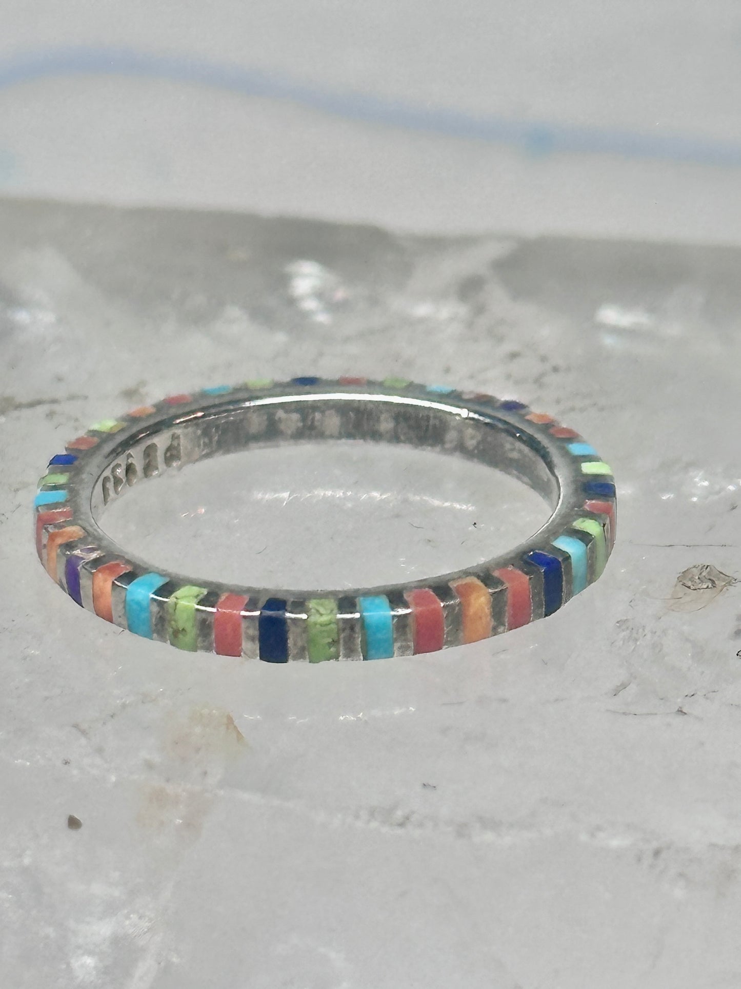Vintage Pierre Lang PL 925 Sterling Silver Multi-Stone Eternity Band Ring - Size 7.5