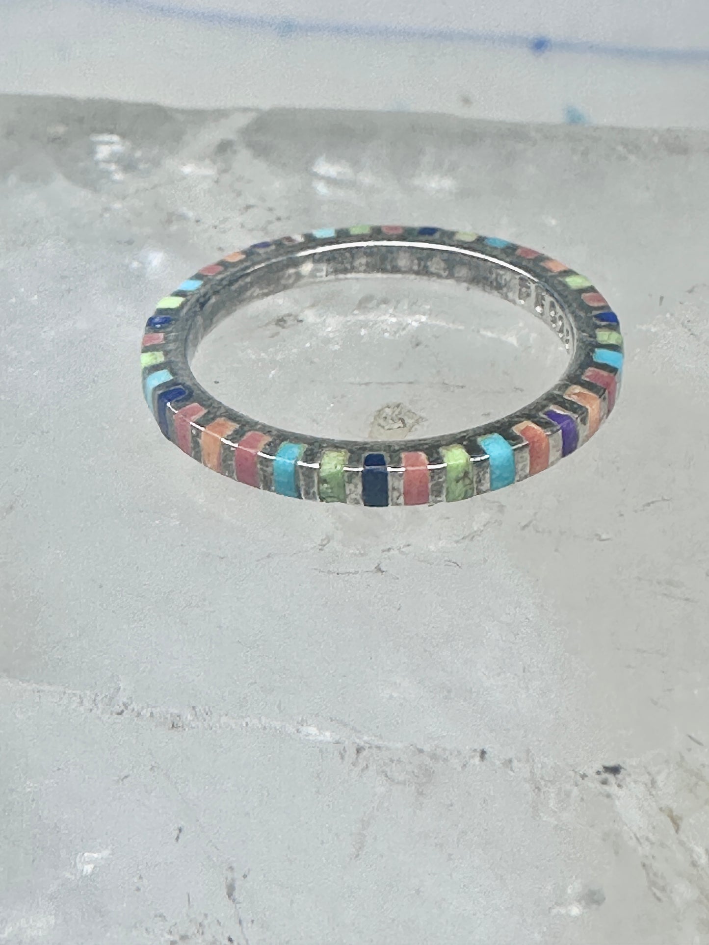 Vintage Pierre Lang PL 925 Sterling Silver Multi-Stone Eternity Band Ring - Size 7.5