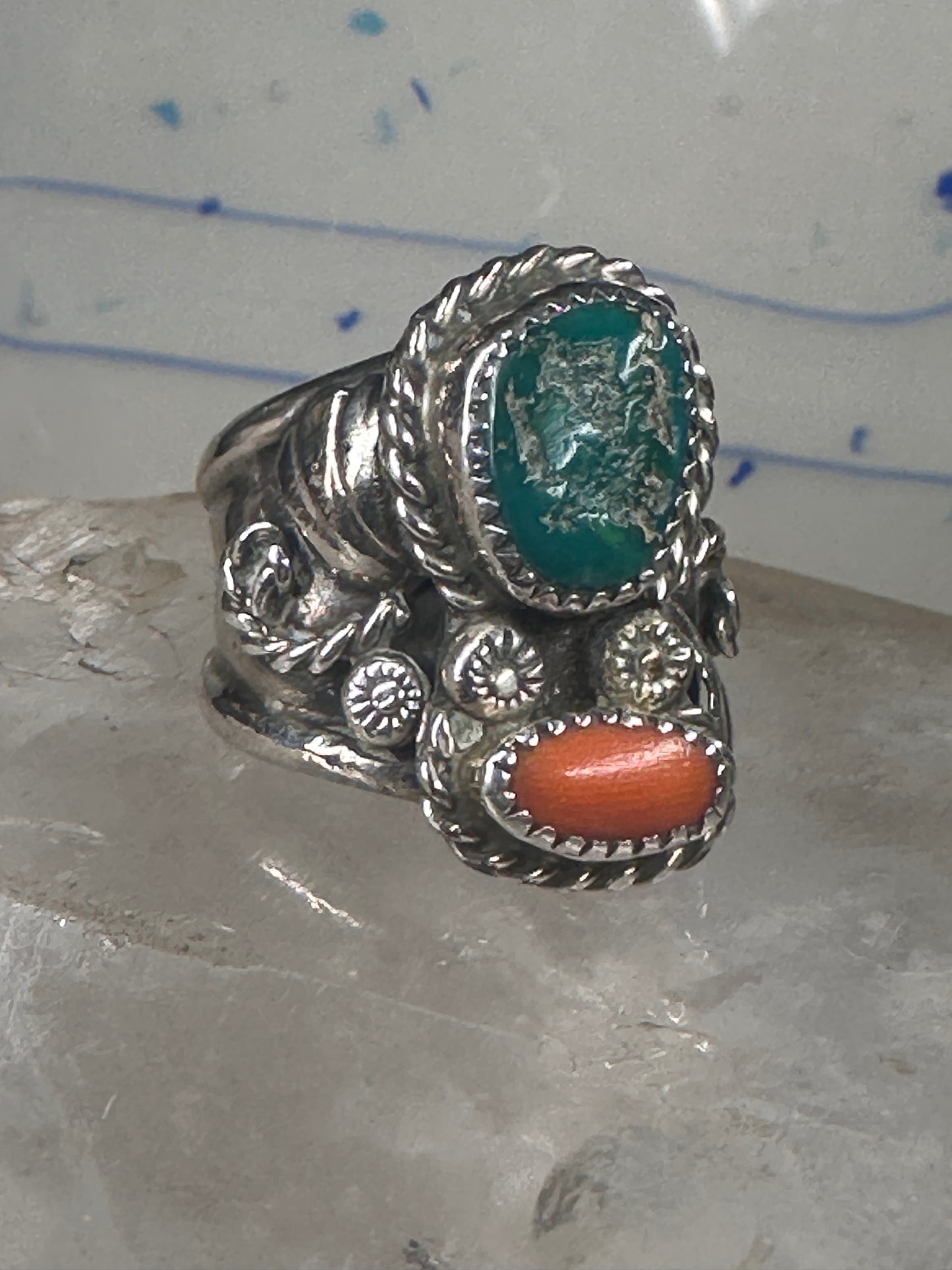 Navajo ring turquoise coral size 9.50 sterling silver women men