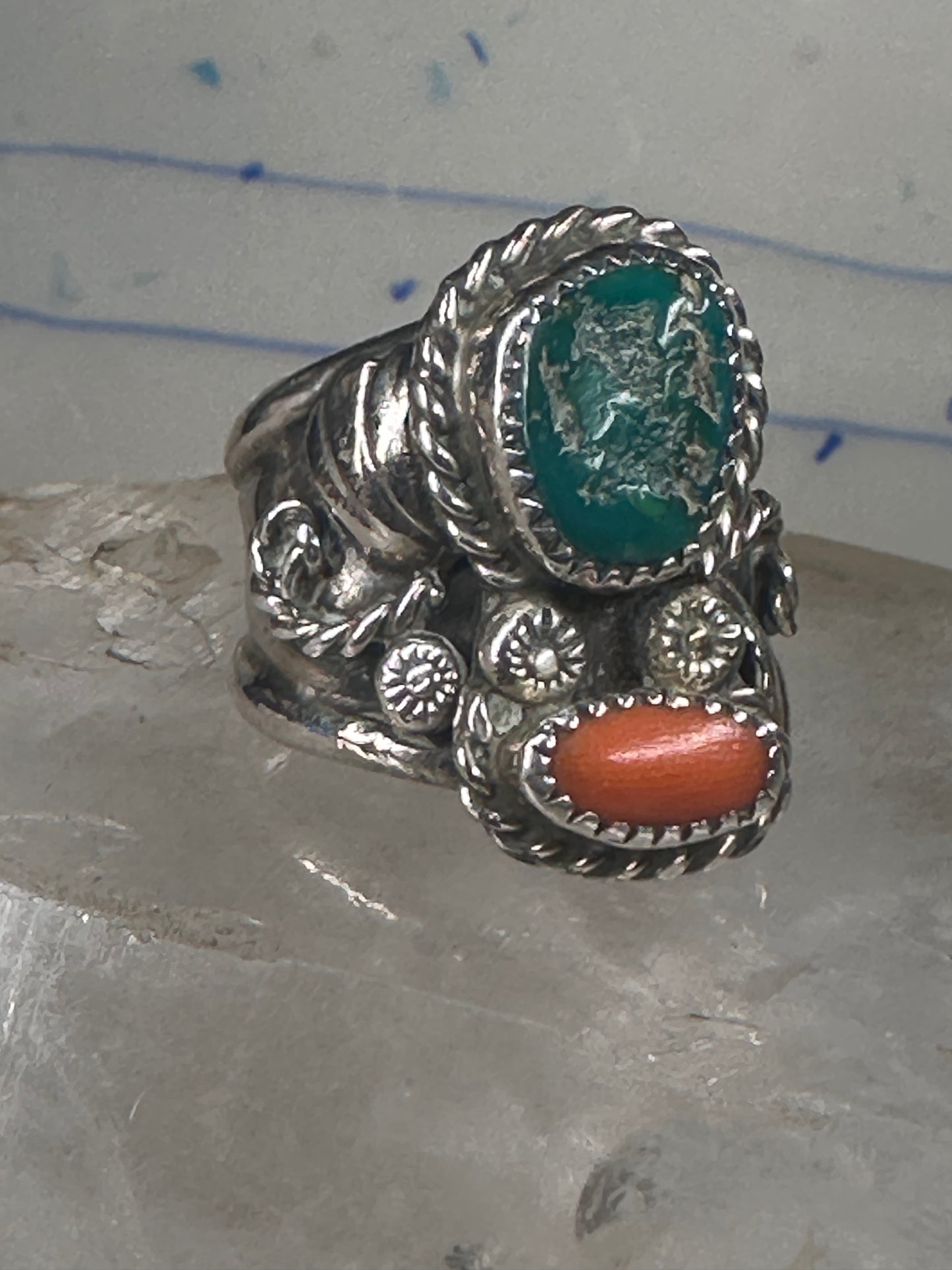 Navajo ring turquoise coral size 9.50 sterling silver women men