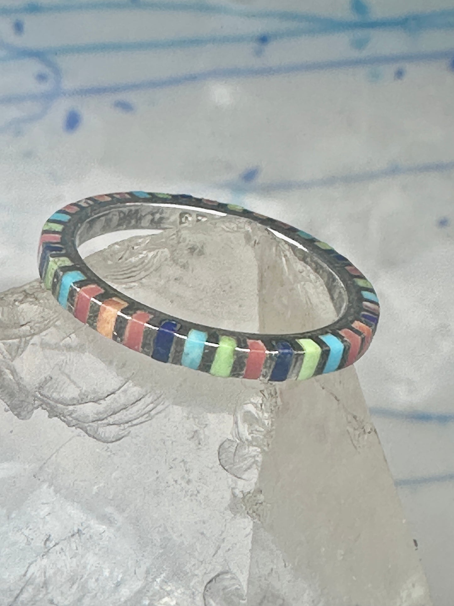 Vintage Pierre Lang PL 925 Sterling Silver Multi-Stone Eternity Band Ring - Size 7.5
