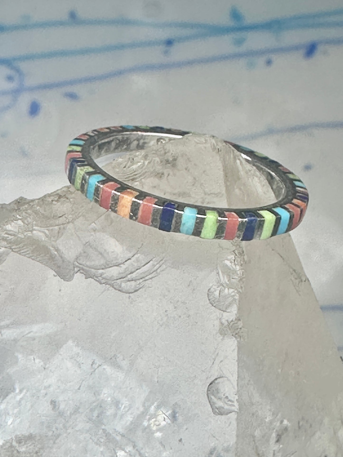 Vintage Pierre Lang PL 925 Sterling Silver Multi-Stone Eternity Band Ring - Size 7.5