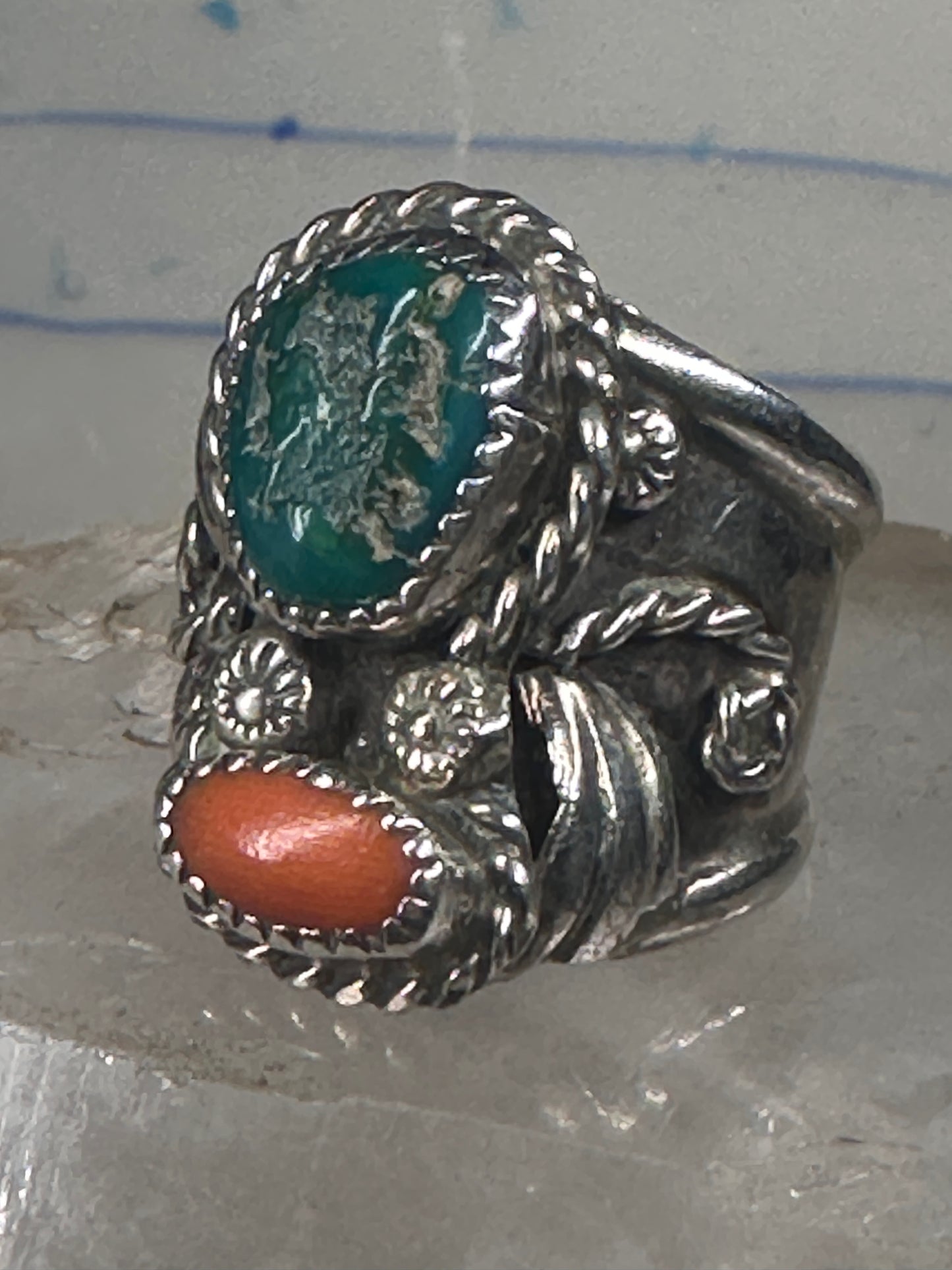 Navajo ring turquoise coral size 9.50 sterling silver women men