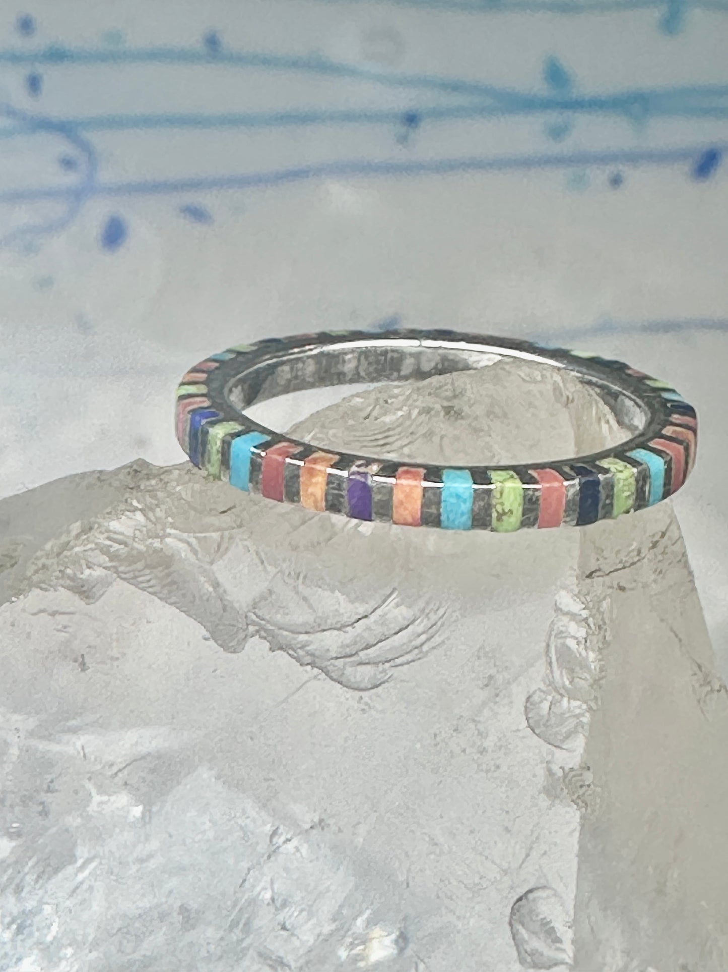 Vintage Pierre Lang PL 925 Sterling Silver Multi-Stone Eternity Band Ring - Size 7.5