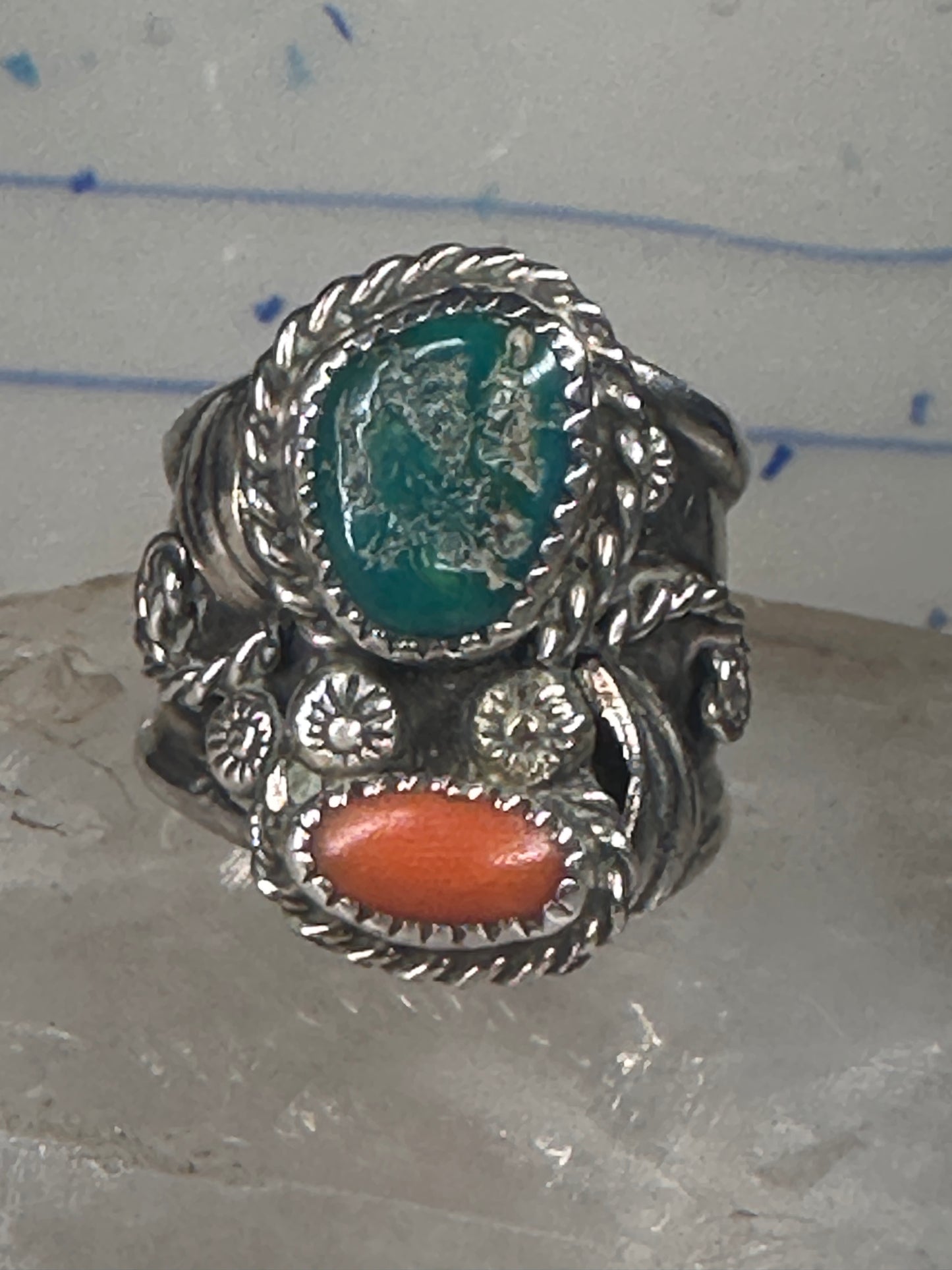 Navajo ring turquoise coral size 9.50 sterling silver women men