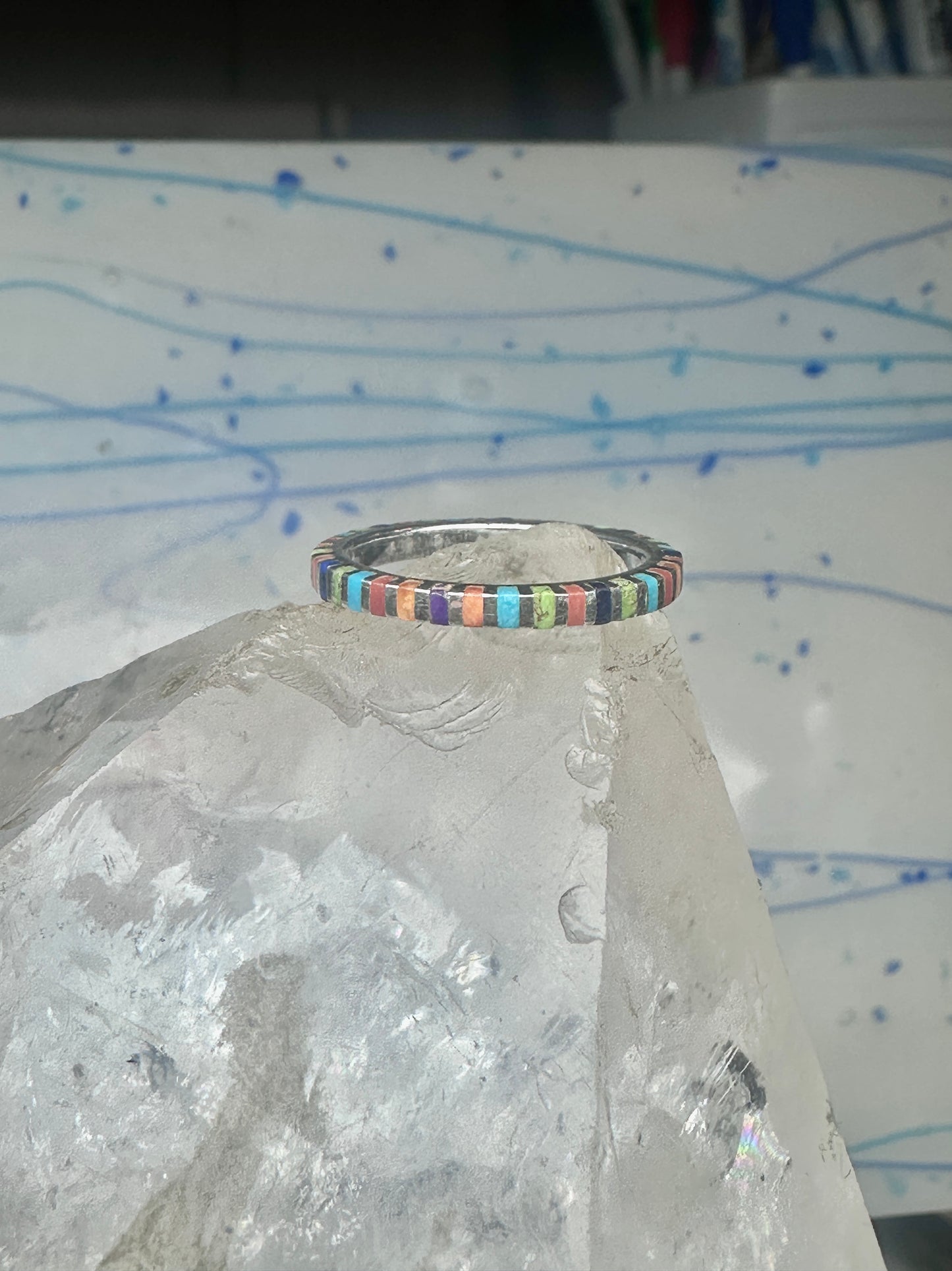 Vintage Pierre Lang PL 925 Sterling Silver Multi-Stone Eternity Band Ring - Size 7.5