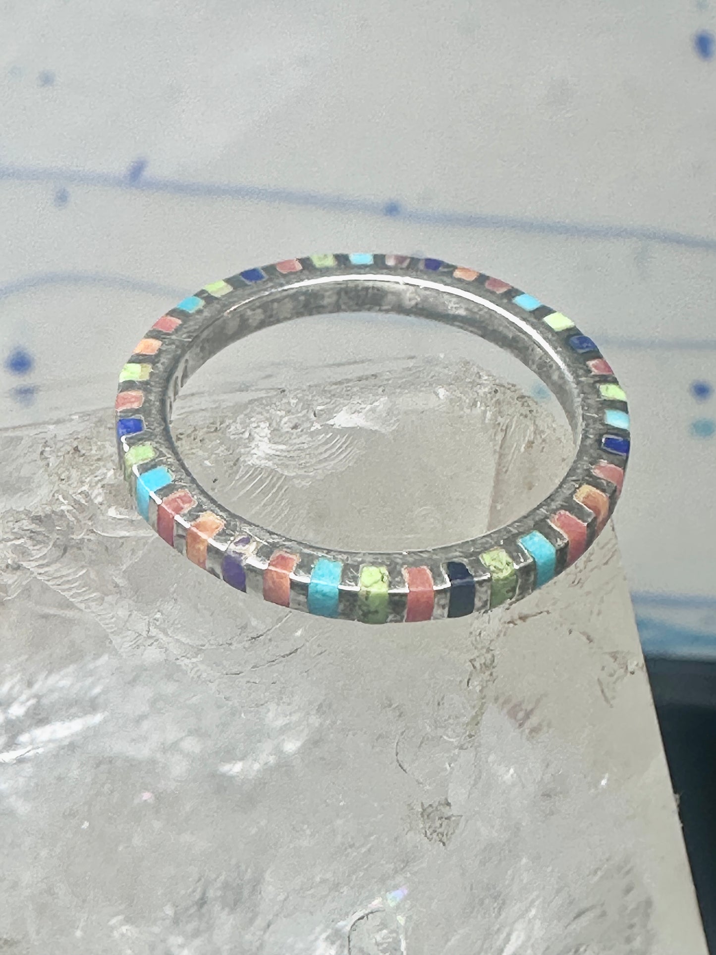 Vintage Pierre Lang PL 925 Sterling Silver Multi-Stone Eternity Band Ring - Size 7.5