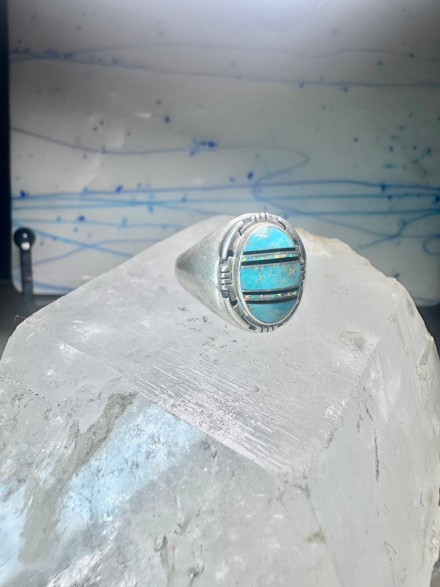 Navajo ring turquoise lab opal size 11.75 sterling silver women men