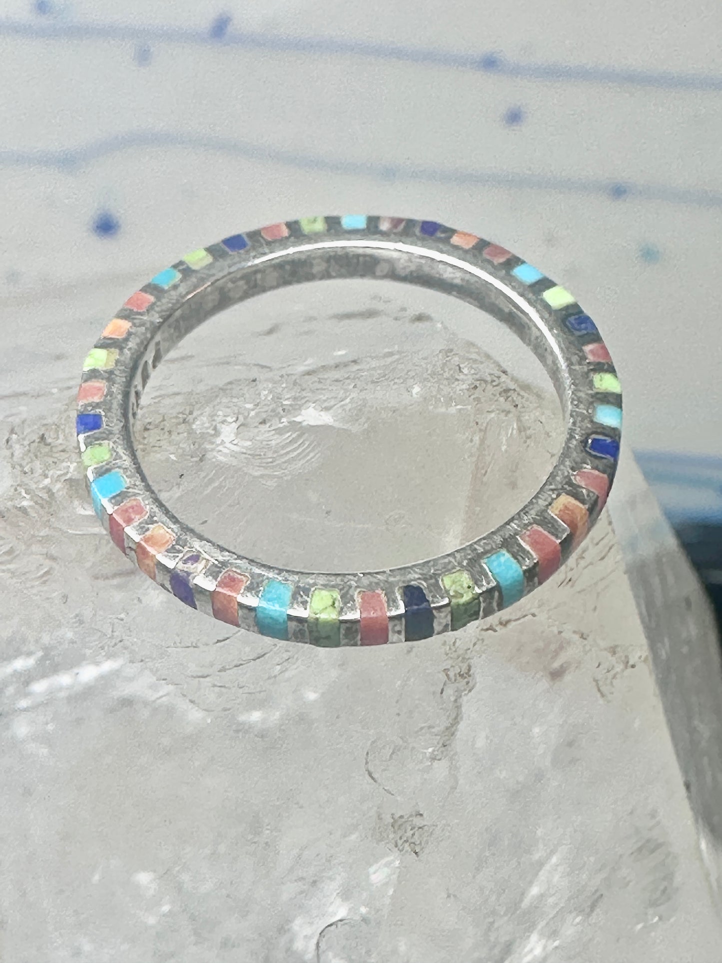 Vintage Pierre Lang PL 925 Sterling Silver Multi-Stone Eternity Band Ring - Size 7.5