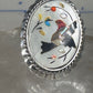 Bird ring southwest adj band abalone coral turquoise mop inlay size 9 sterling silver women