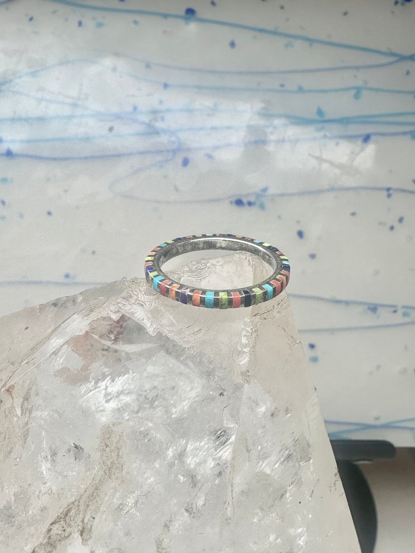 Vintage Pierre Lang PL 925 Sterling Silver Multi-Stone Eternity Band Ring - Size 7.5