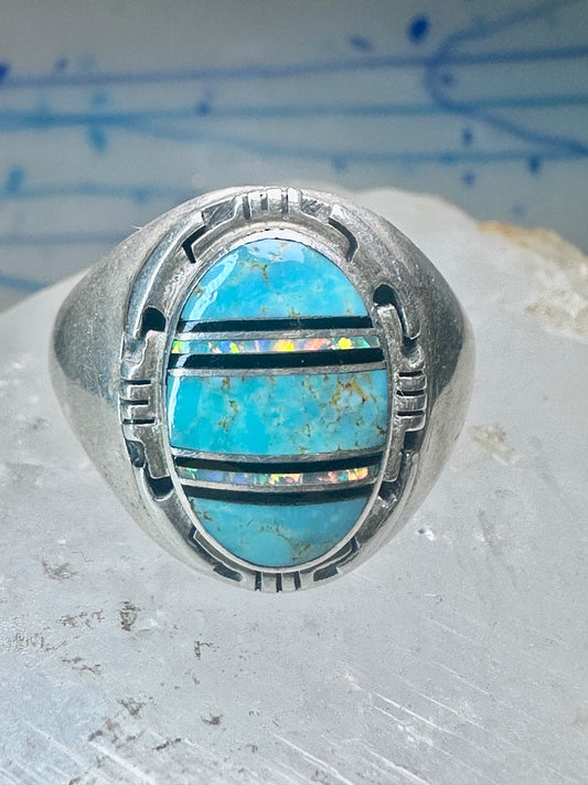 Navajo ring turquoise lab opal size 11.75 sterling silver women men