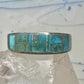 Vintage Signed AT Southwestern Sterling Silver Flush Inlaid Turquoise Band - Size 13.25