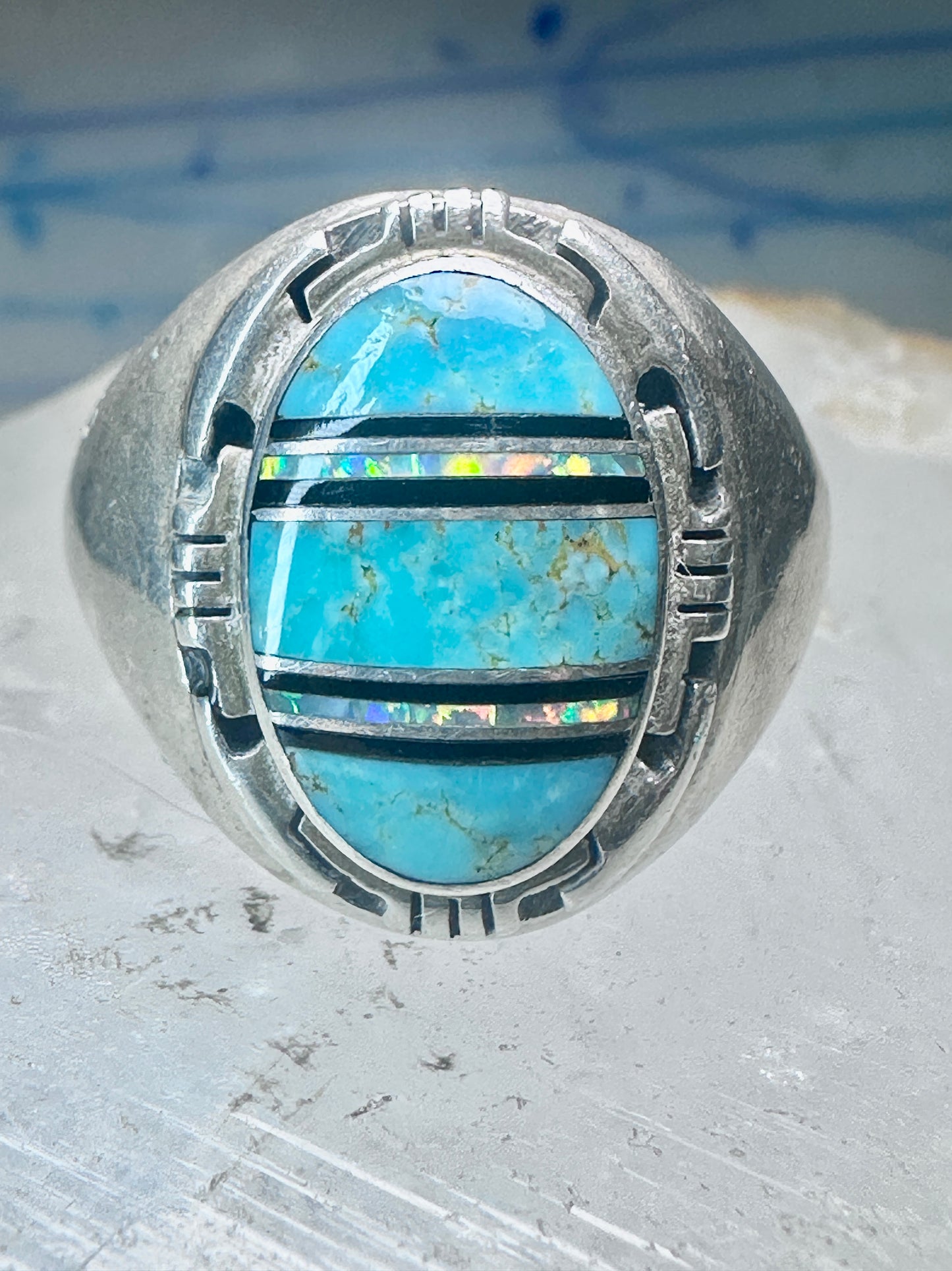 Navajo ring turquoise lab opal size 11.75 sterling silver women men