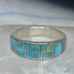 Vintage Signed AT Southwestern Sterling Silver Flush Inlaid Turquoise Band - Size 13.25