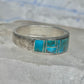 Vintage Signed AT Southwestern Sterling Silver Flush Inlaid Turquoise Band - Size 13.25