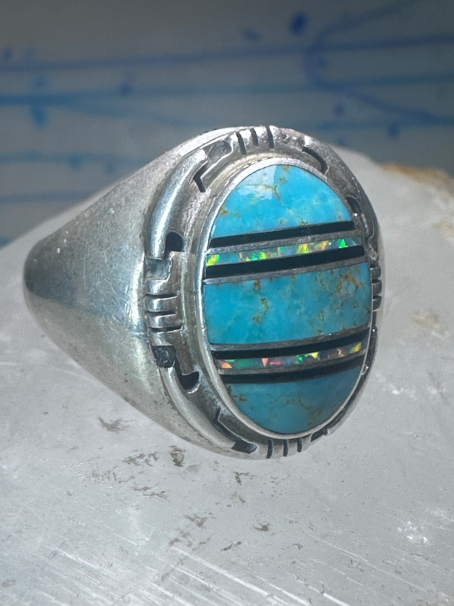 Navajo ring turquoise lab opal size 11.75 sterling silver women men