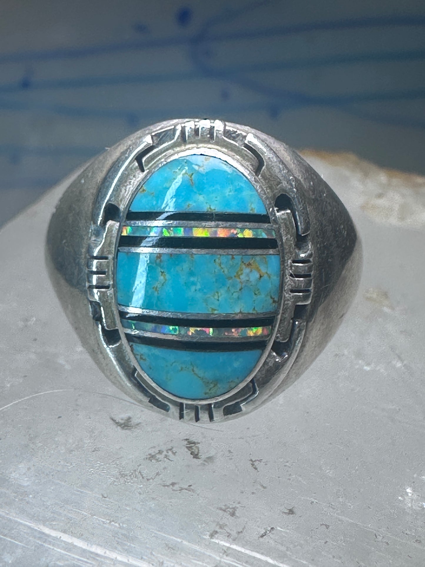 Navajo ring turquoise lab opal size 11.75 sterling silver women men