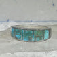 Vintage Signed AT Southwestern Sterling Silver Flush Inlaid Turquoise Band - Size 13.25