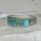 Vintage Signed AT Southwestern Sterling Silver Flush Inlaid Turquoise Band - Size 13.25
