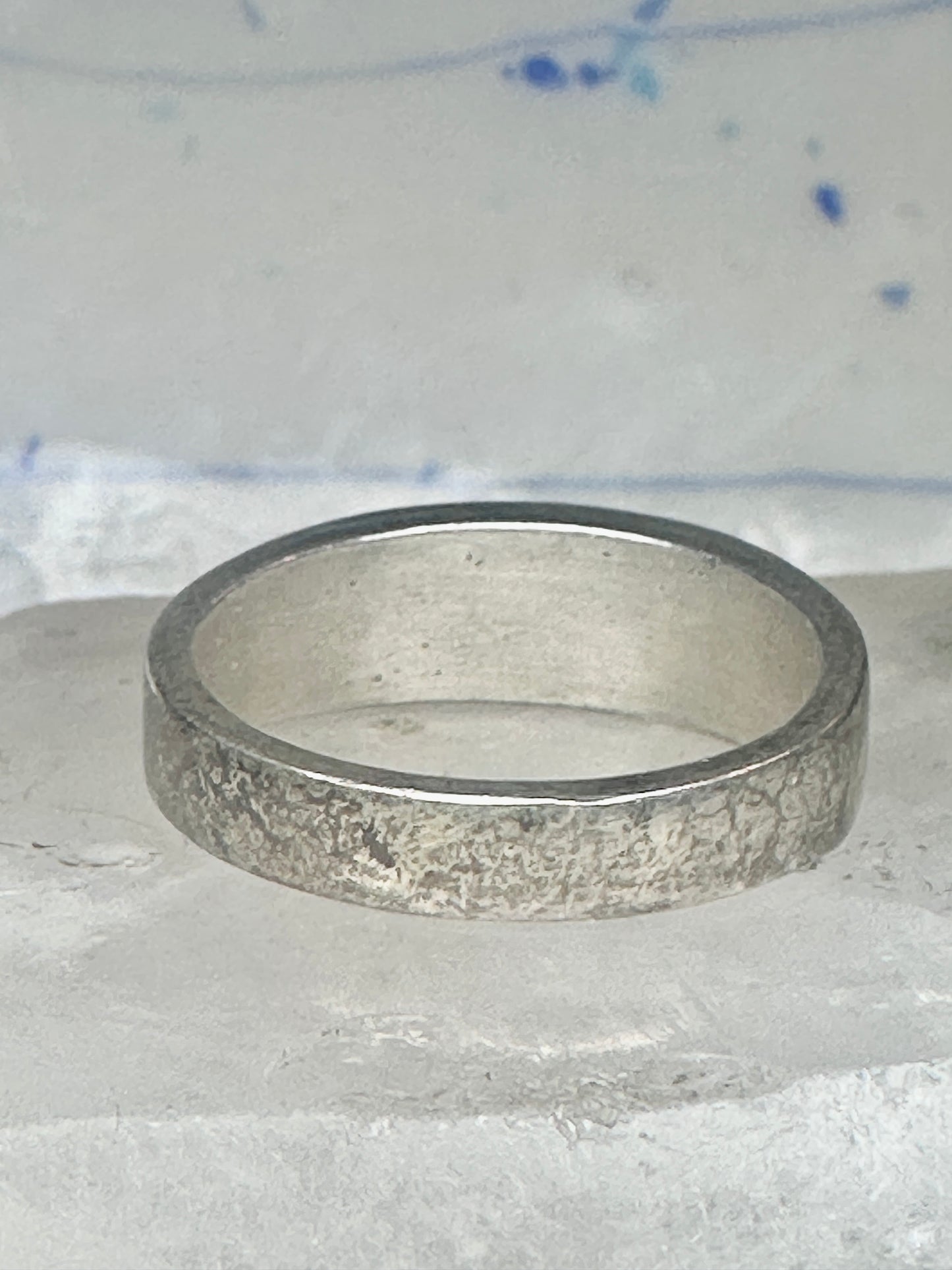 Vintage Signed AT Southwestern Sterling Silver Flush Inlaid Turquoise Band - Size 13.25