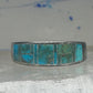 Vintage Signed AT Southwestern Sterling Silver Flush Inlaid Turquoise Band - Size 13.25