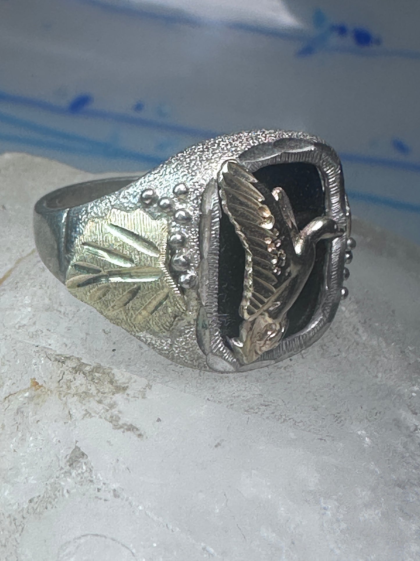 Black Hills Gold ring goose leaves bird onyx size 11.75 sterling silver women men