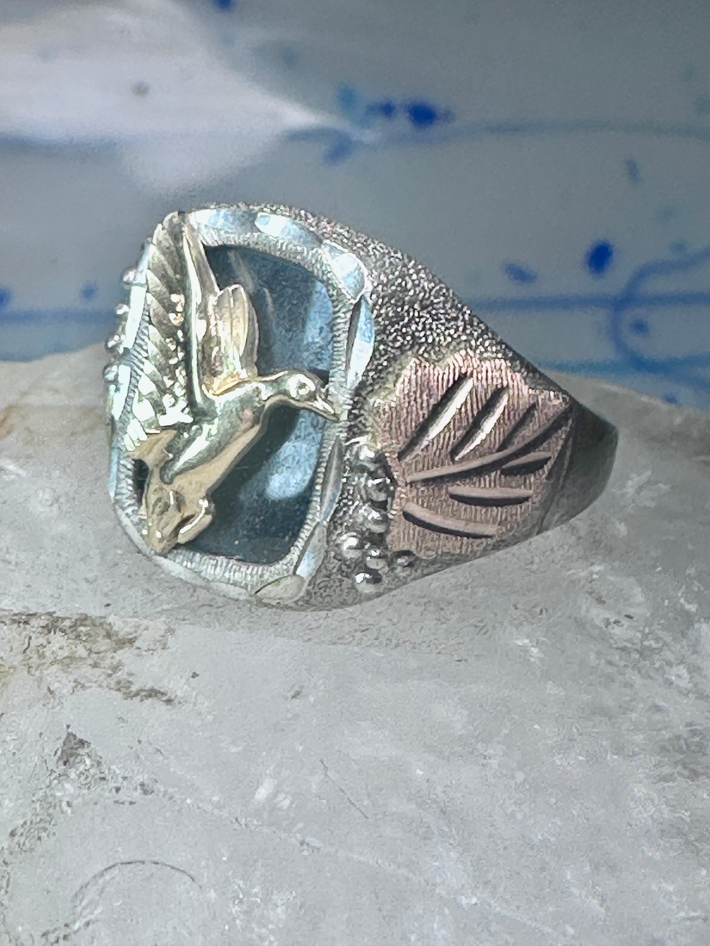 Black Hills Gold ring goose leaves bird onyx size 11.75 sterling silver women men