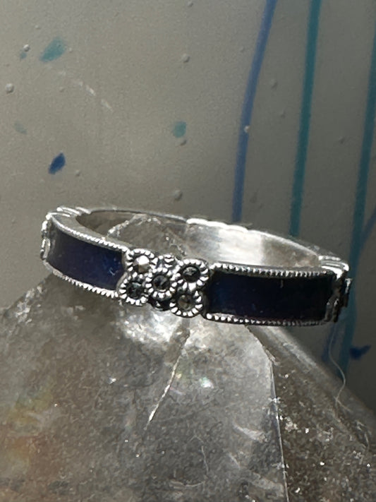 Judith Jack ring Wedding band blue enamel marcasites stacker size 8 sterling silver women