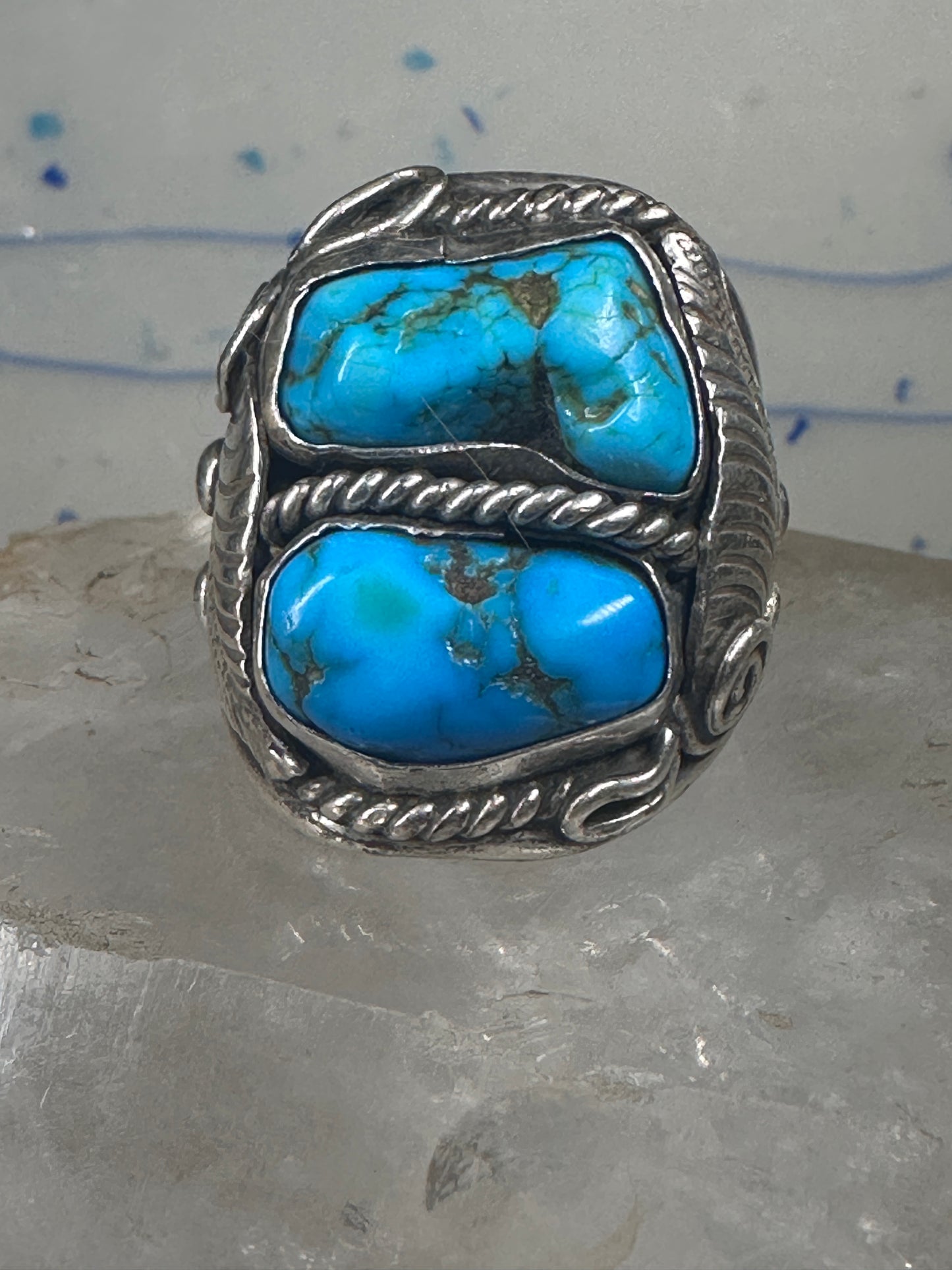 Navajo ring heavy turquoise size 12 sterling silver women men