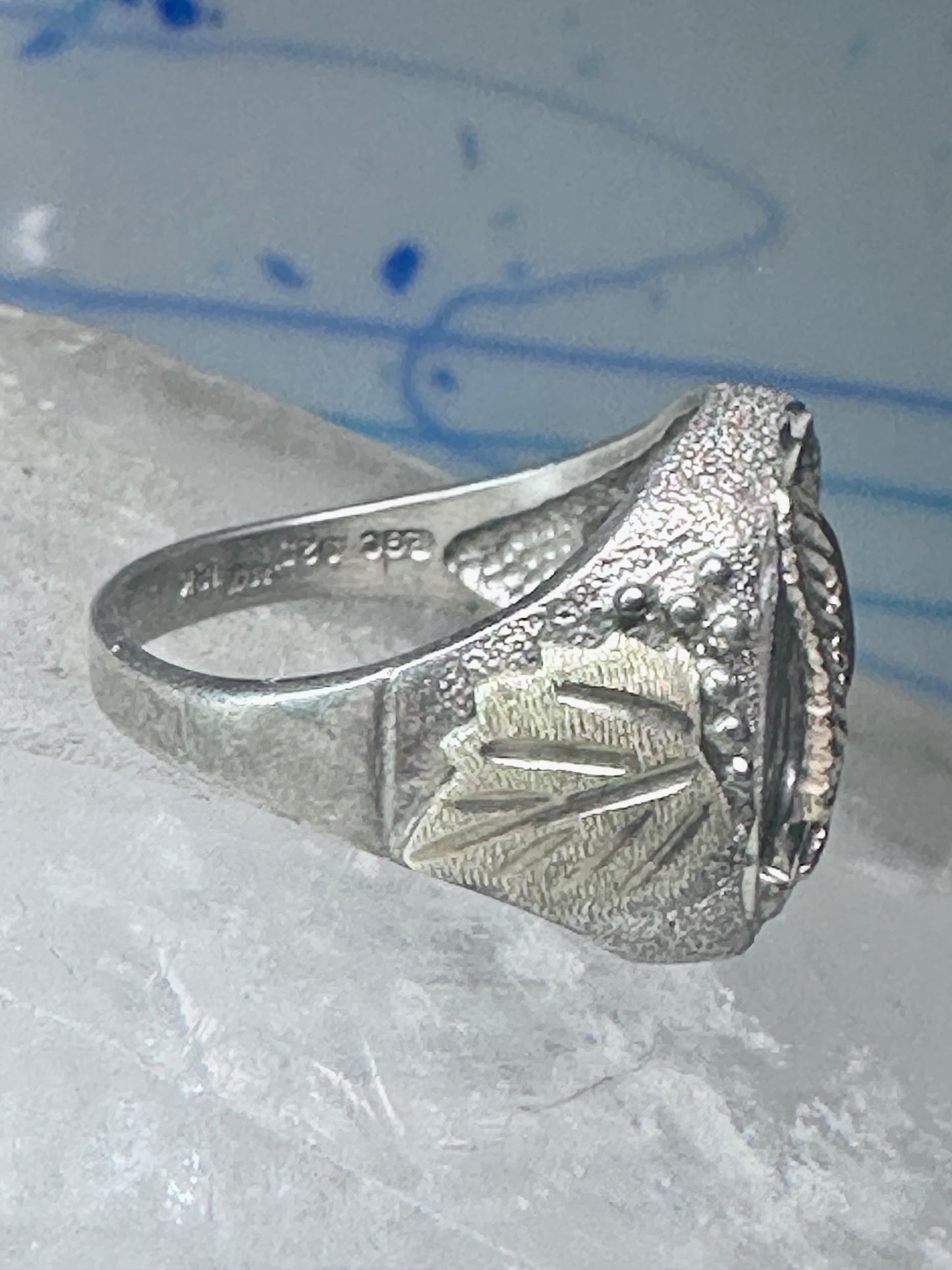 Black Hills Gold ring goose leaves bird onyx size 11.75 sterling silver women men