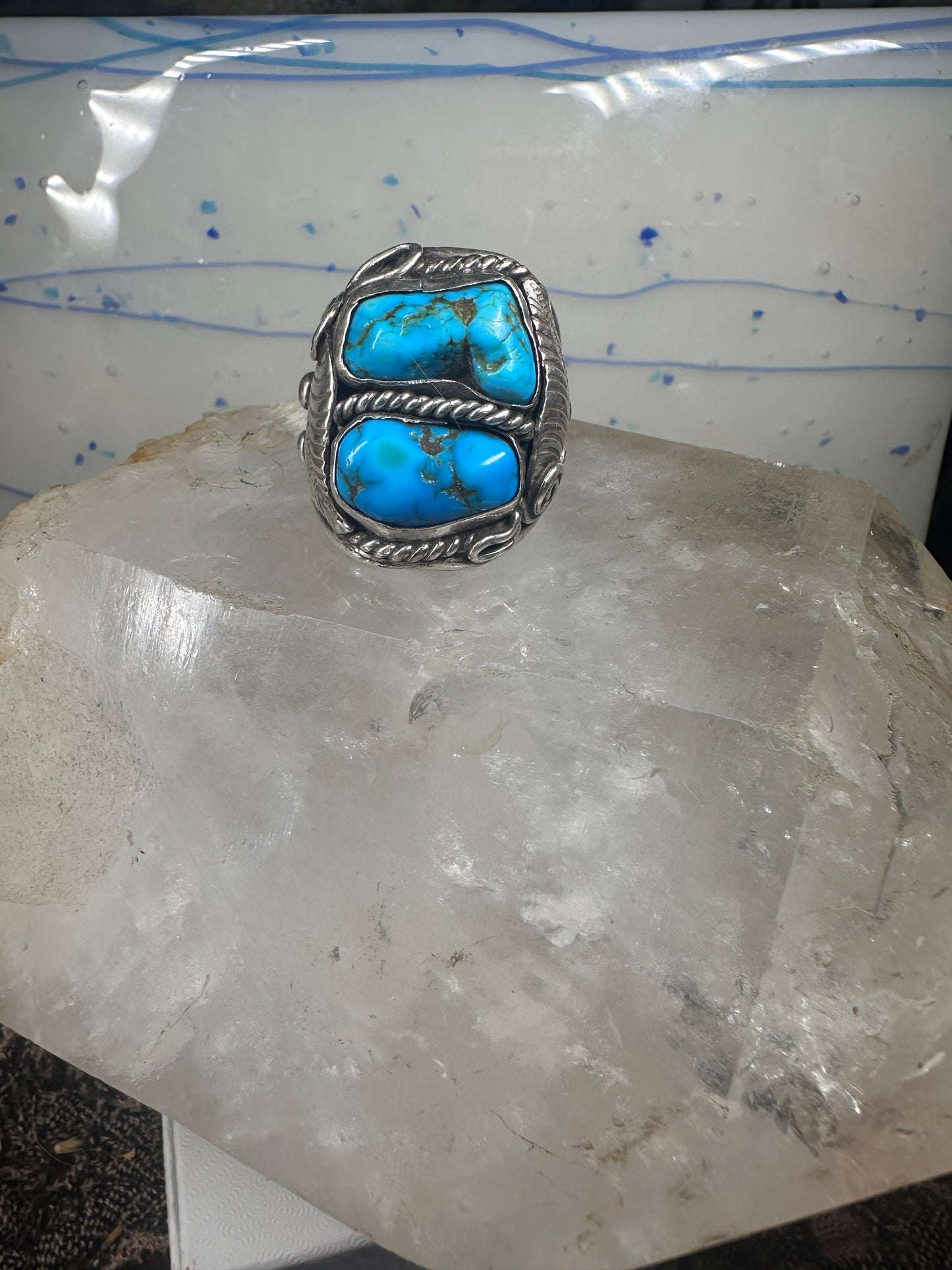 Navajo ring heavy turquoise size 12 sterling silver women men