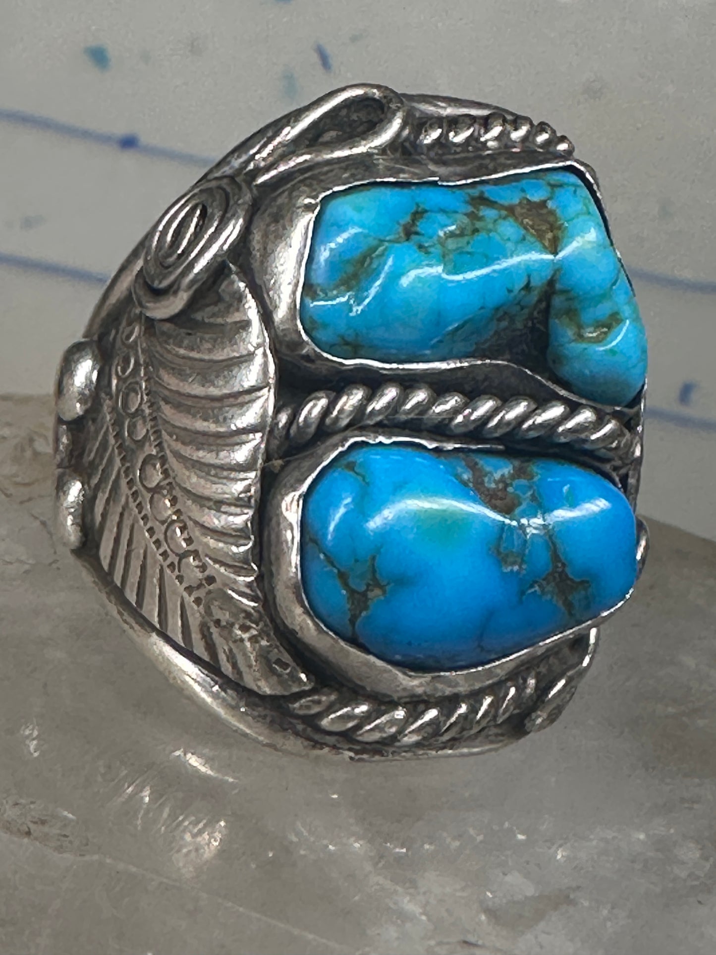 Navajo ring heavy turquoise size 12 sterling silver women men