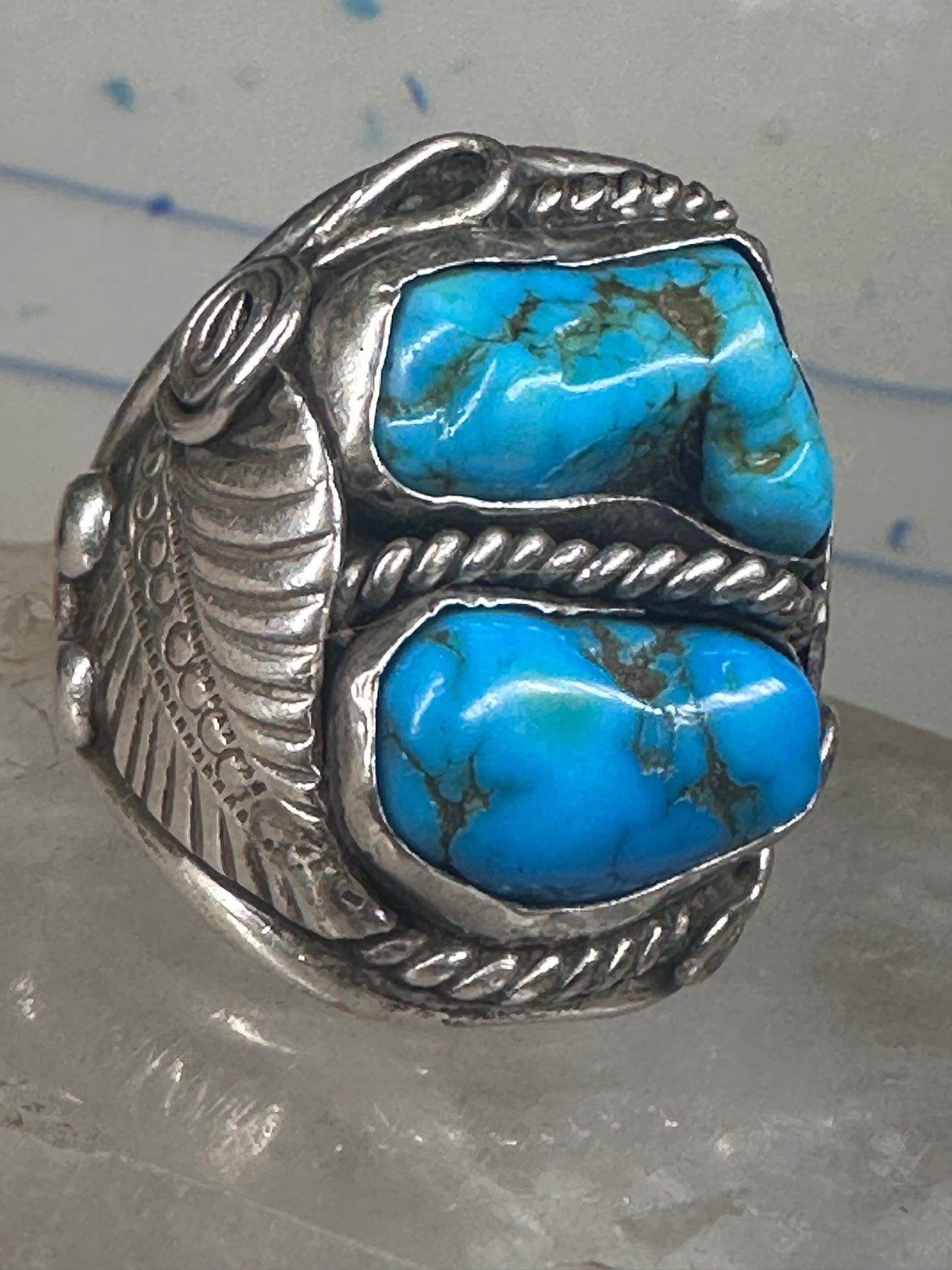 Navajo ring heavy turquoise size 12 sterling silver women men