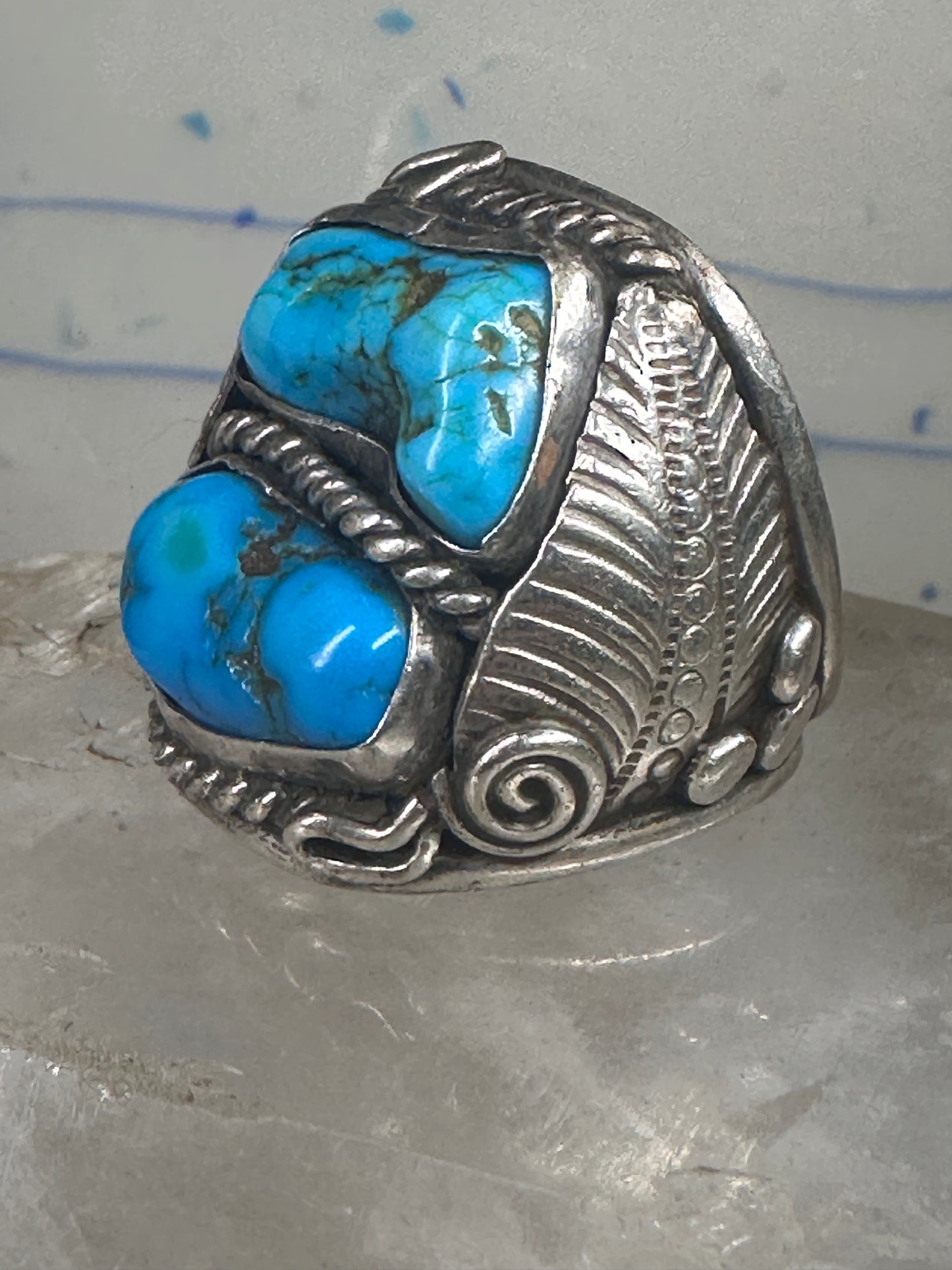 Navajo ring heavy turquoise size 12 sterling silver women men