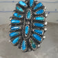 Long turquoise ring Zuni Petite Point size 8 sterling silver women