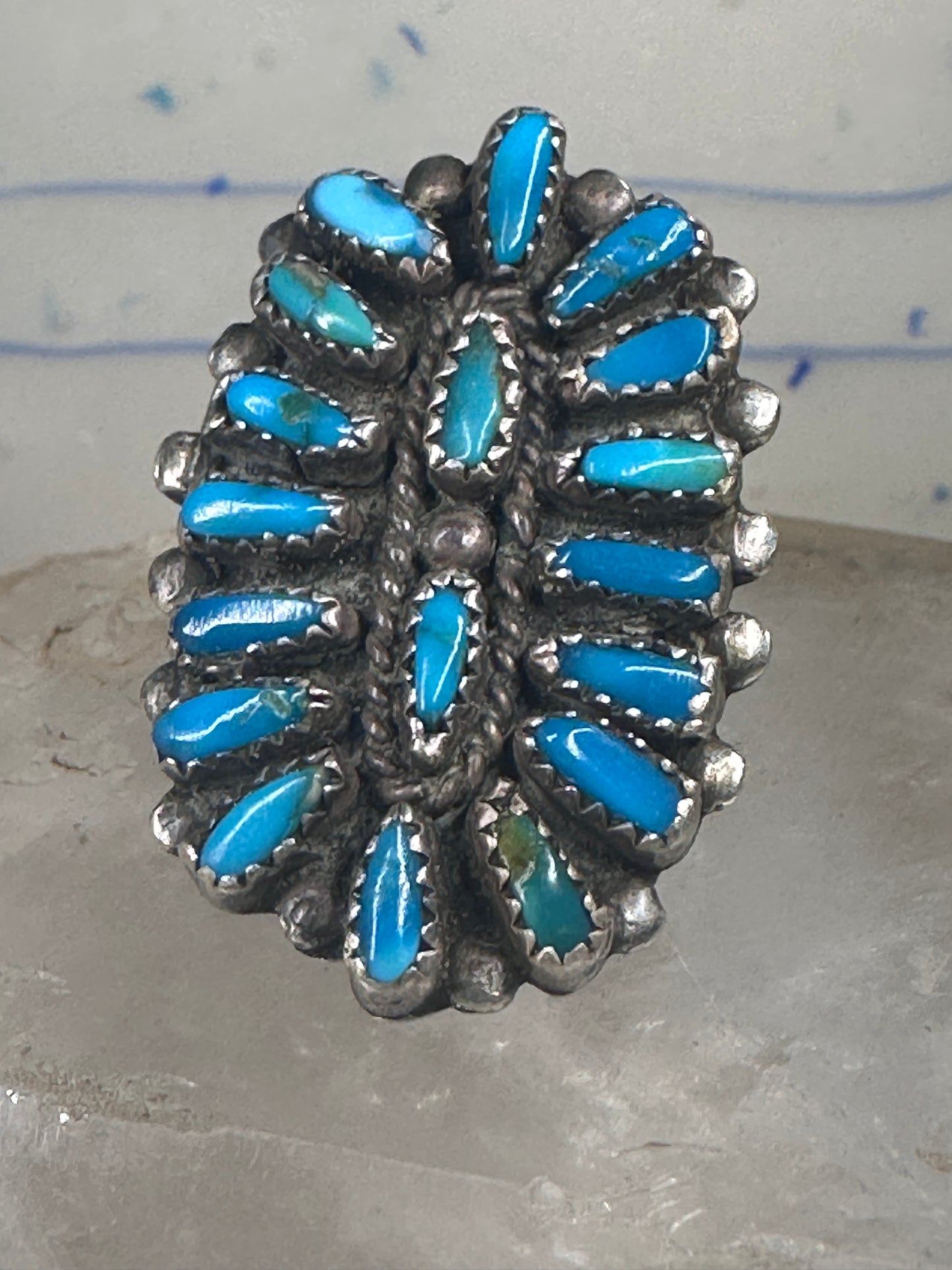 Long turquoise ring Zuni Petite Point size 8 sterling silver women