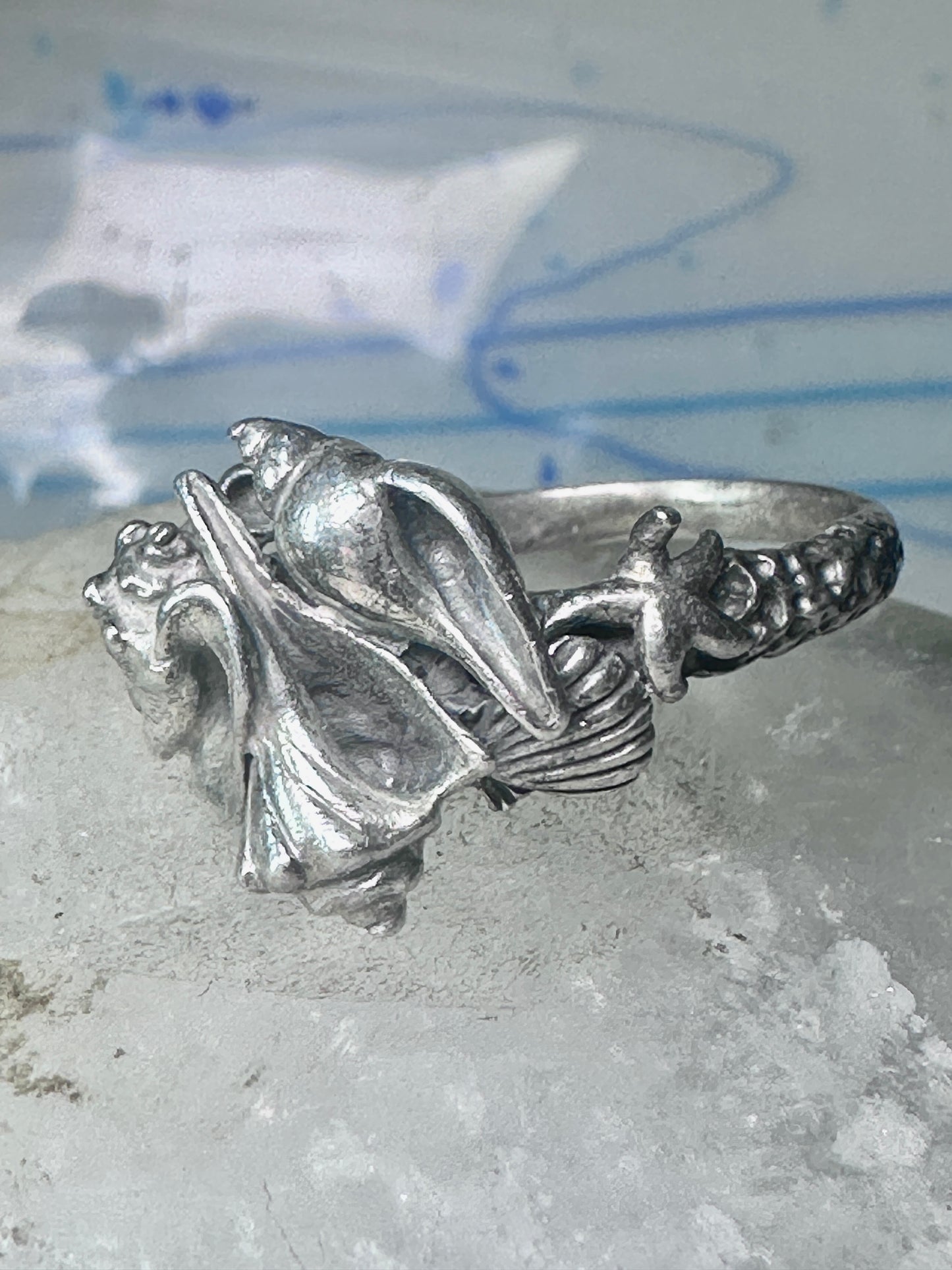 Vintage Shell ring Kabana band ocean shells snail conk size 11 southwest sterling silver women men