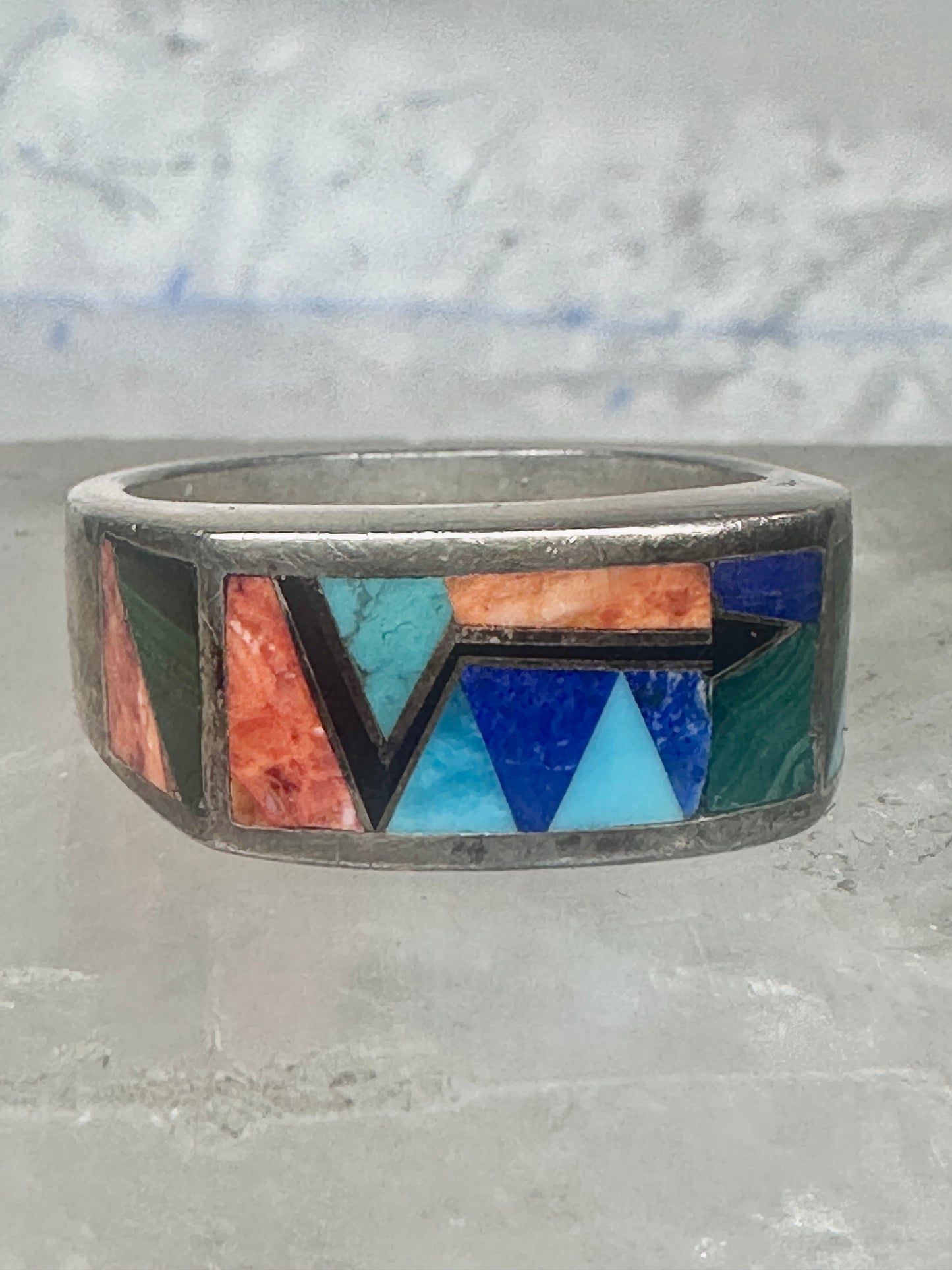 Vintage Southwestern Sterling Silver Multi-Stone Inlay Arrow Band Ring - Size 11