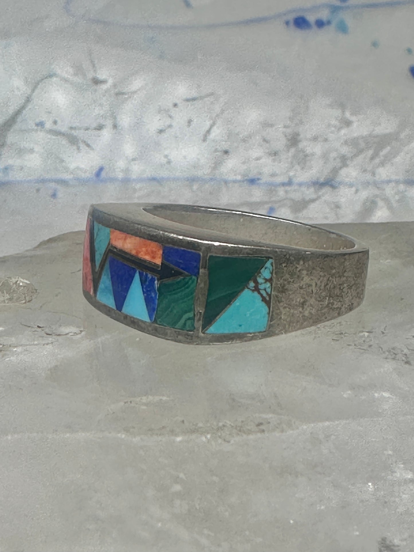 Vintage Southwestern Sterling Silver Multi-Stone Inlay Arrow Band Ring - Size 11